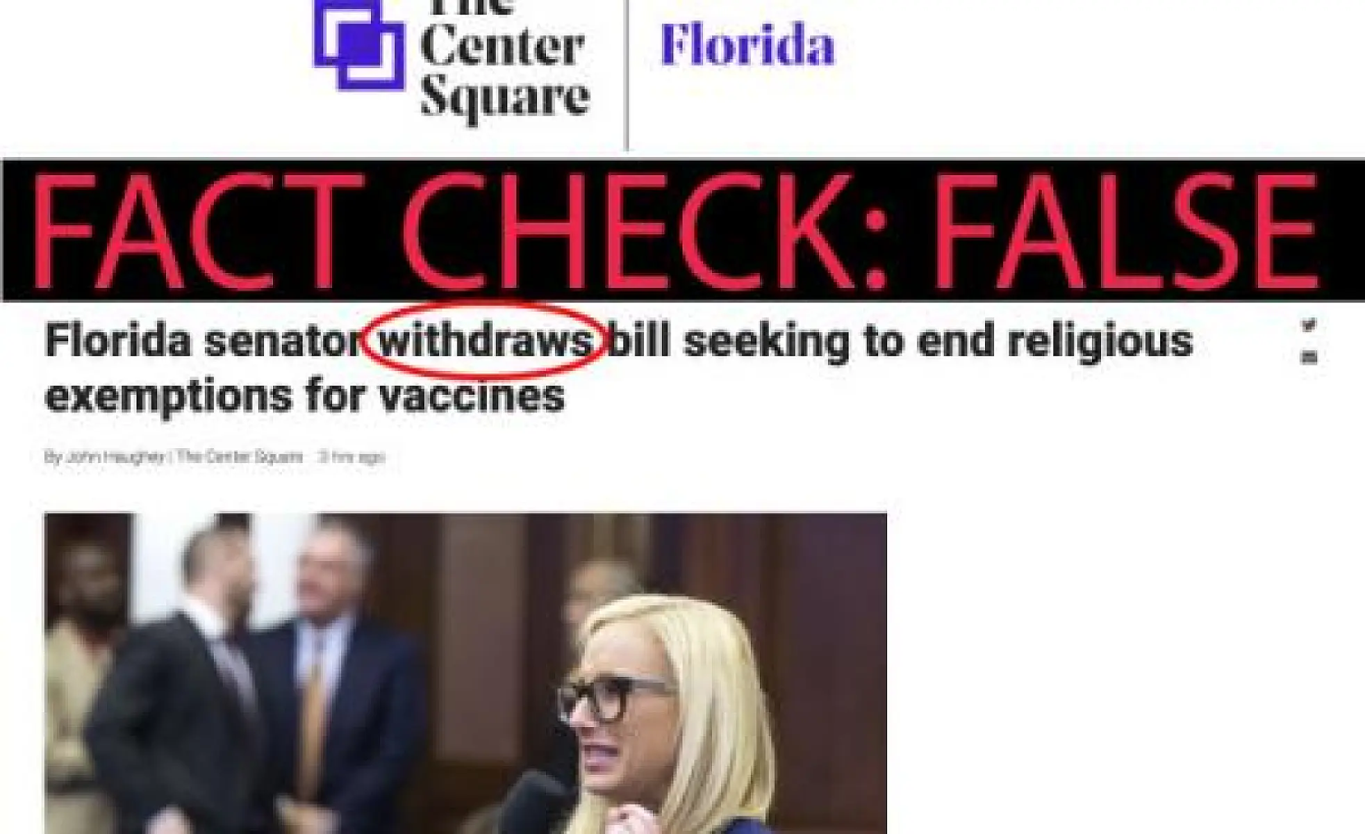 FACT CHECKING FL's FAKE NEWS: Lauren Book's SB 64 'Mandatory Vaccine' Bill Was NOT Withdrawn, Can STILL BE Heard 