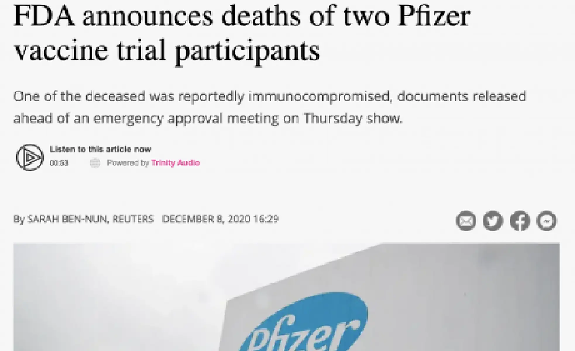 BREAKING:  FDA announces 2 deaths of Pfizer vaccine trial participants from "serious adverse events"
