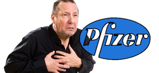 Pfizer Logo Over Man Having Heart Attack