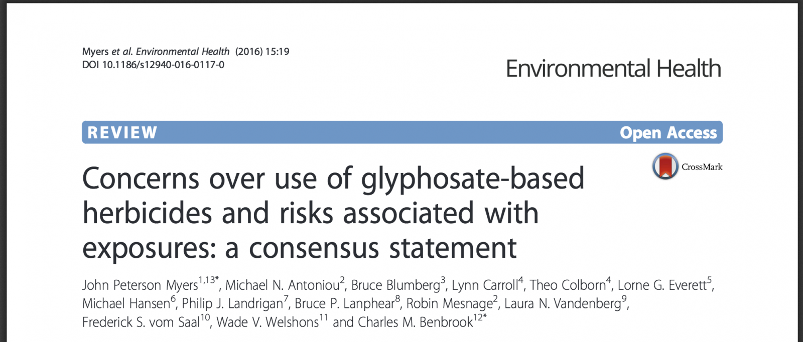 Scientific Consensus Statement Identifies Roundup Herbicide As Major Health Concern