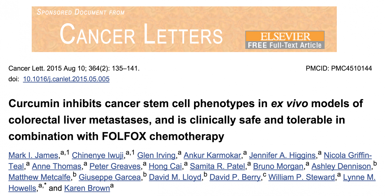 Cancer Letter curcumin