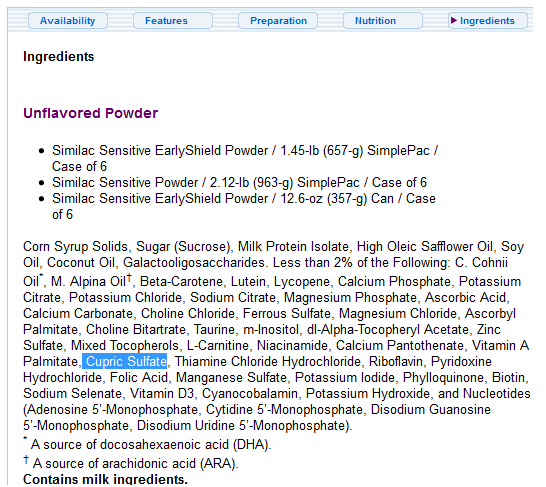 Similac Sensitive Ingredients